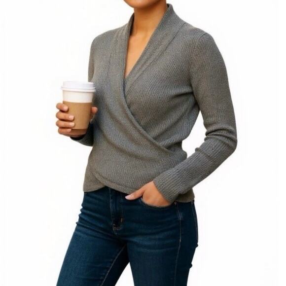 Anthropologie Daily Practice Waffle Knit Wrap Top Green XL Loungewear Cozy - Picture 9 of 9